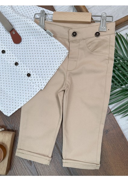 Askılı Şapkalı Papyonlu Gabardin Pantolon Keten Gömlek 5li Erkek Bebek Takım fırsatları