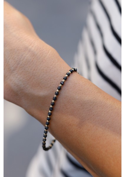 14 Ayar Altın Ema Dorika Top Detaylı Sıralı Çift Renk (Yeşil) Bileklik