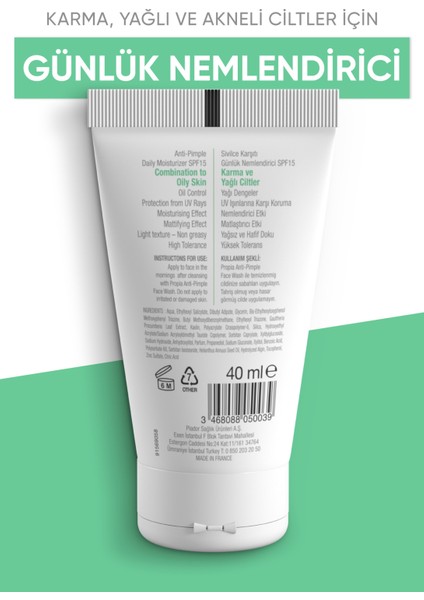 Propercare™ SPF15 Günlük Nemlendirici ve Matlaştırıcı Krem 40 ml – Karma ve Akneye Eğilimli Cilt Bakımı