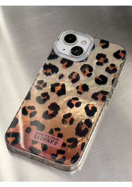 iPhone 13/14/15 Kılıf Hologramlı Kırmızı Leopar Desenli Darbe Emici Kamera Korumalı Silikon