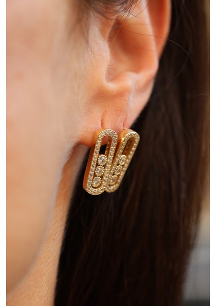 14 Ayar Altın Üç Taş Detaylı Tasarım Küpe fiyatları