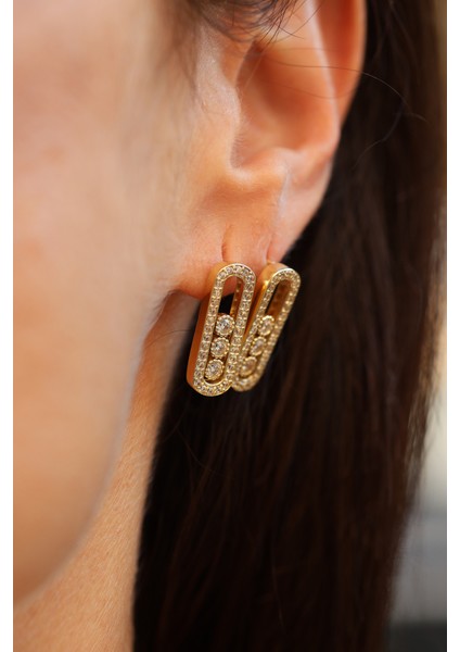 14 Ayar Altın Üç Taş Detaylı Tasarım Küpe modelleri