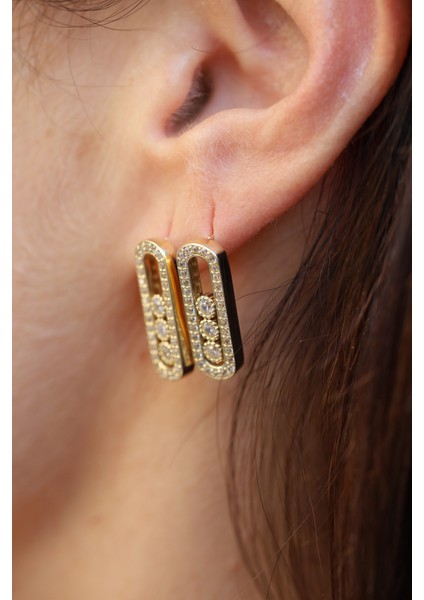 14 Ayar Altın Üç Taş Detaylı Tasarım Küpe fırsatları