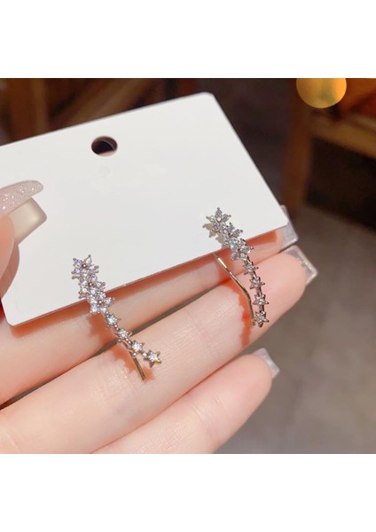 14K Altın Kaplamalı S925 Gümüş Küçük Taze Beş Yapraklı Çiçek Küpeler Yeni Orman Serisi Moda Basit Elmas Yıldız Küpeler Kadınlar Için (Yurt Dışından)