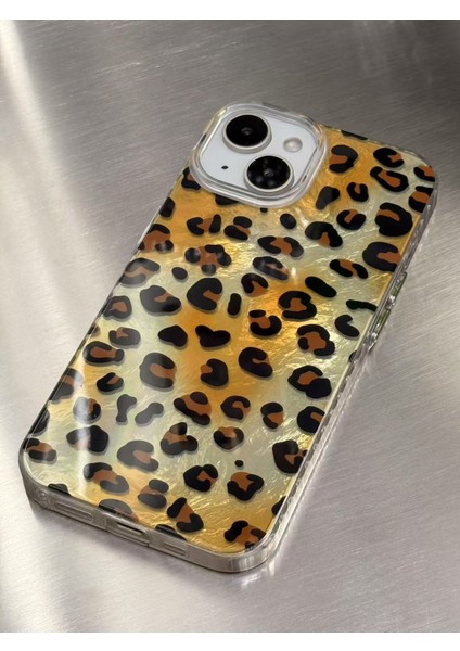 iPhone 13/14/15 Kılıf Hologramlı Kahverengi Leopar Desenli Darbe Emici Kamera Korumalı Silikon