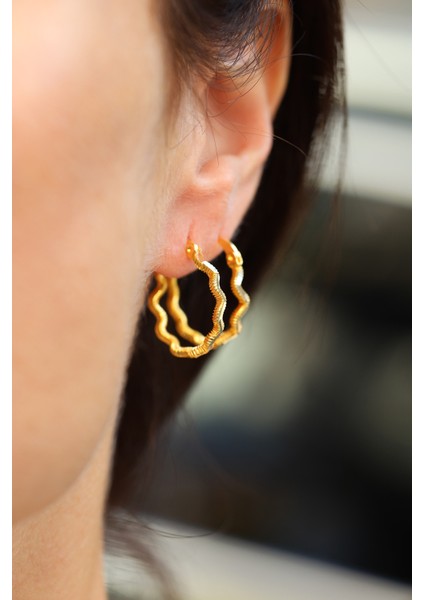 14 Ayar Altın Zikzak Ajda Model Halka Küpe