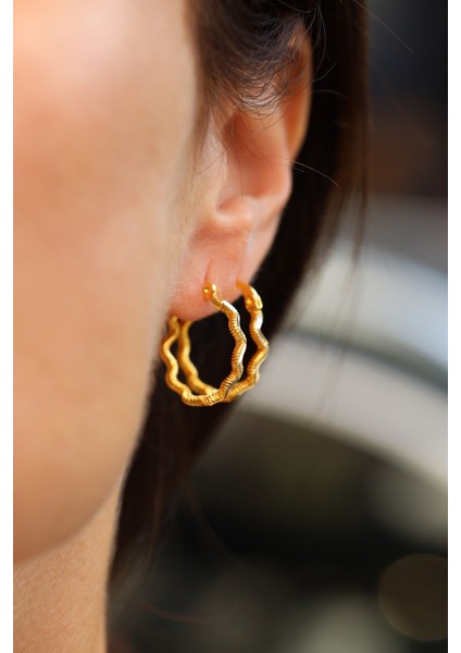 14 Ayar Altın Zikzak Ajda Model Halka Küpe modelleri