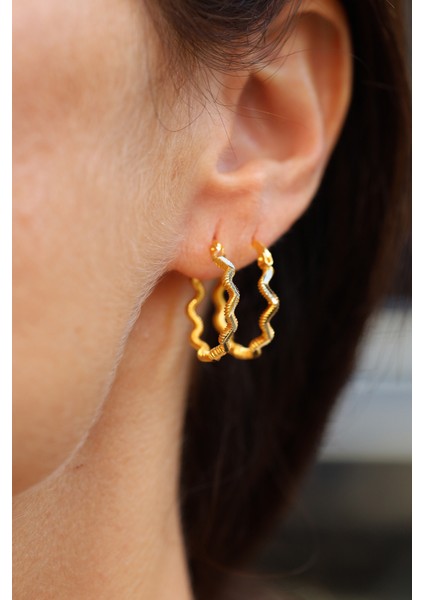 14 Ayar Altın Zikzak Ajda Model Halka Küpe indirimleri