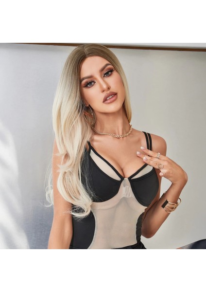 Açık Kumral Platin Ombreli Dalgalı Tül Peruk fırsatları