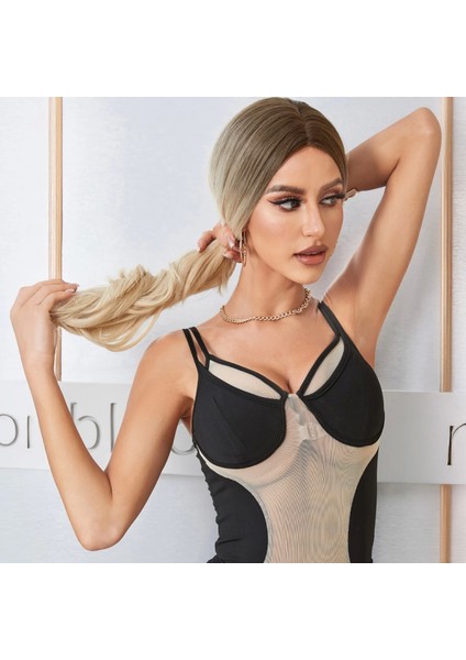 Açık Kumral Platin Ombreli Dalgalı Tül Peruk indirimleri