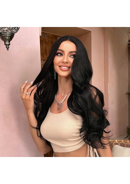 Uzun Siyah Su Dalgalı Tül Peruk fiyatları