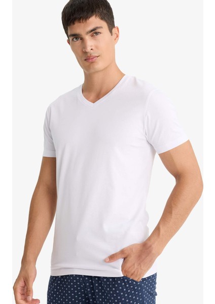 Slim Fit Dar Kesim V Yaka Üst D6187AX25WN