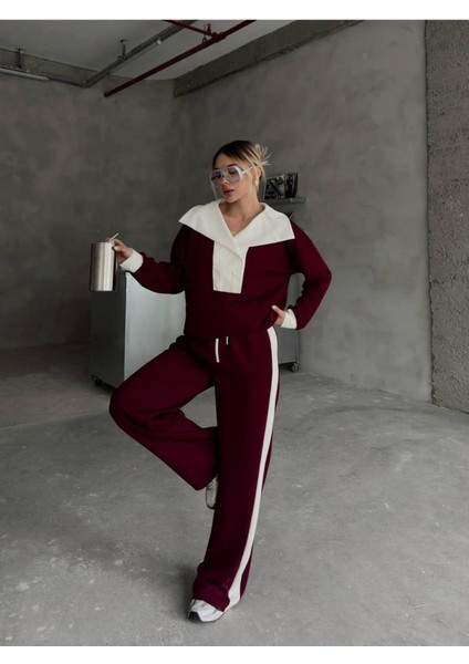 Devrik Yaka Düğmeli Şerit Detaylı Geniş Paçalı Modal Kumaş Eşofman Takım fırsatları