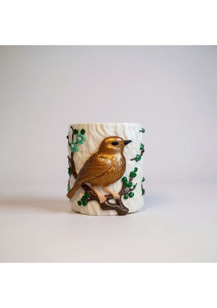 Dekoratif Kuş Desenli Çiçeklik- Kalemlik