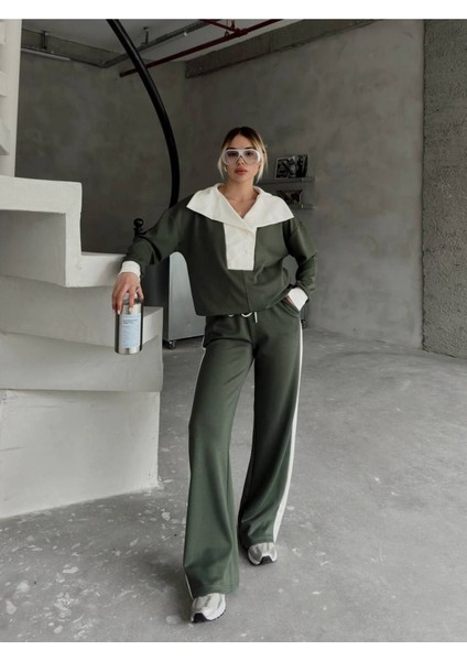 Devrik Yaka Düğmeli Şerit Detaylı Geniş Paçalı Modal Kumaş Eşofman Takım fiyatları