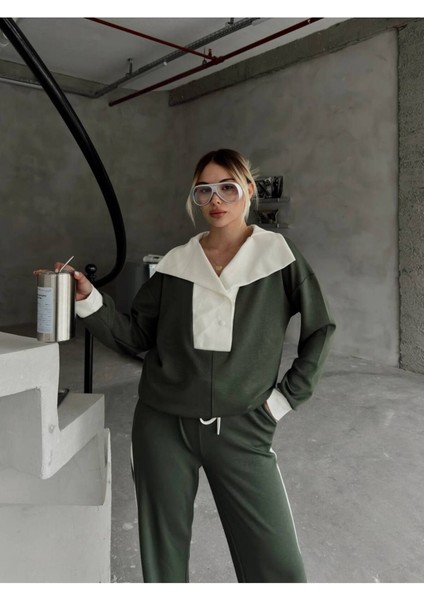 Devrik Yaka Düğmeli Şerit Detaylı Geniş Paçalı Modal Kumaş Eşofman Takım fırsatları