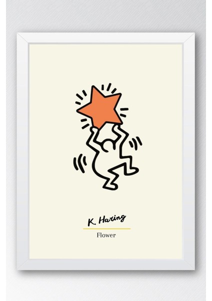 Keith Haring Flower Çerçeveli Tablo- Çiçek - Eklektik Tarz Duvar Dekoru