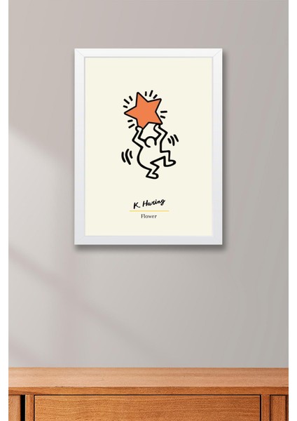 Keith Haring Flower Çerçeveli Tablo- Çiçek - Eklektik Tarz Duvar Dekoru fiyatları