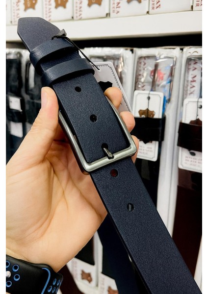 2 Adet 100 % Hakiki Deri Siyah ve Lacivert Erkek Kumaş Kemer 3.4 cm fırsatları