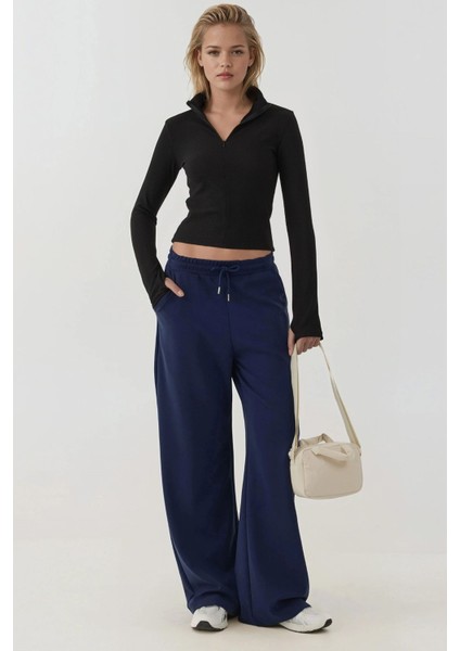 Kadın Fermuarlı Uzun Kollu Polo Aktif Üst Siyah modelleri