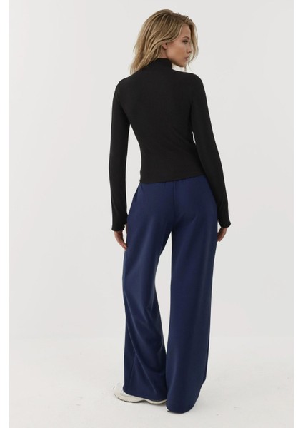 Kadın Fermuarlı Uzun Kollu Polo Aktif Üst Siyah fırsatları