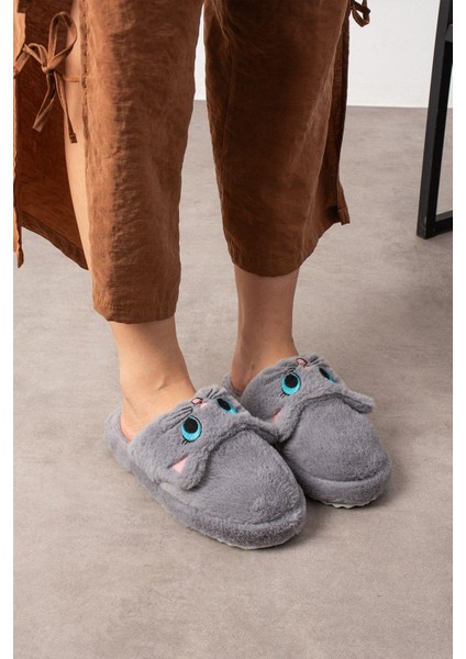 My Kedi Nakışlı Kadın Ev Terliği Peluş Terlik Çeyiz ve Bohça Terliği Ses Yapmaz Kalın Taban modelleri