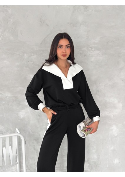 Devrik Yaka Garnili Geniş Şeritli Yumuşak Doku Modal Kumaş Eşofman Takım modelleri