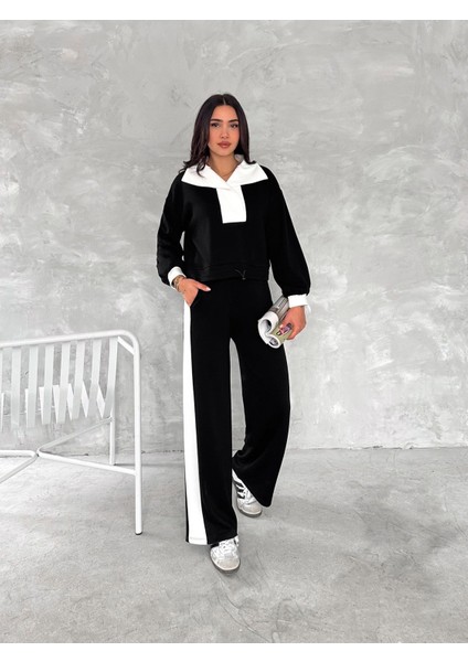 Devrik Yaka Garnili Geniş Şeritli Yumuşak Doku Modal Kumaş Eşofman Takım indirimleri