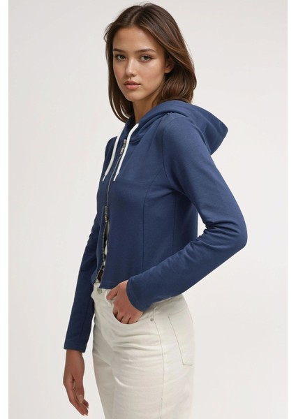 Kadın Kapüşonlu Fermuarlı Sweatshirt Blue fiyatları