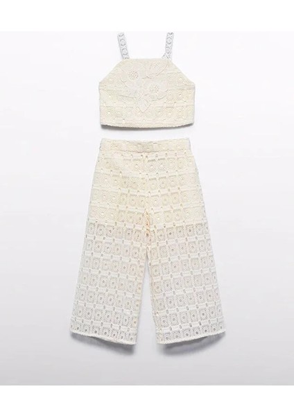 Abel&lula Kız Çocuk Yazlık Güpürlü Pantolon Bluz Set 5236