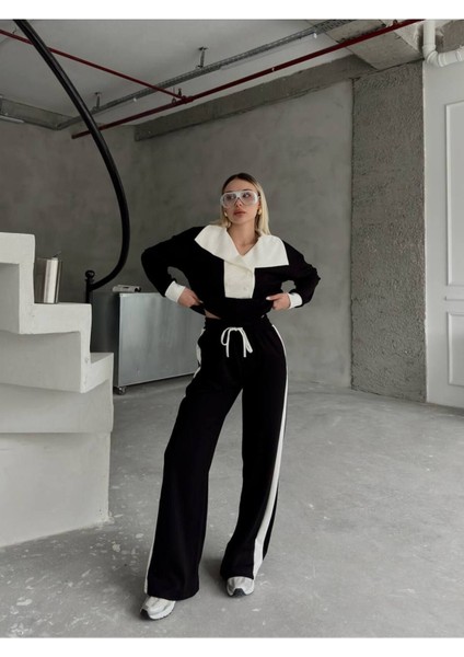 Devrik Yaka Düğmeli Şerit Detaylı Geniş Paçalı Modal Kumaş Eşofman Takım fırsatları