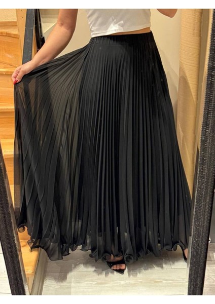 Etek Ucu Misinalı Pliseli Şifon Etek