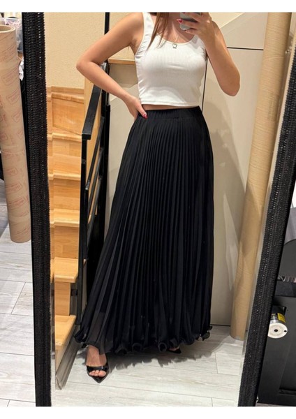 Etek Ucu Misinalı Pliseli Şifon Etek fırsatları