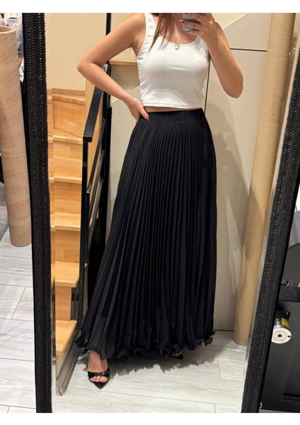 Etek Ucu Misinalı Pliseli Şifon Etek indirimleri