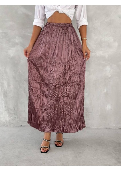 Pileli Krışık Saten Etek