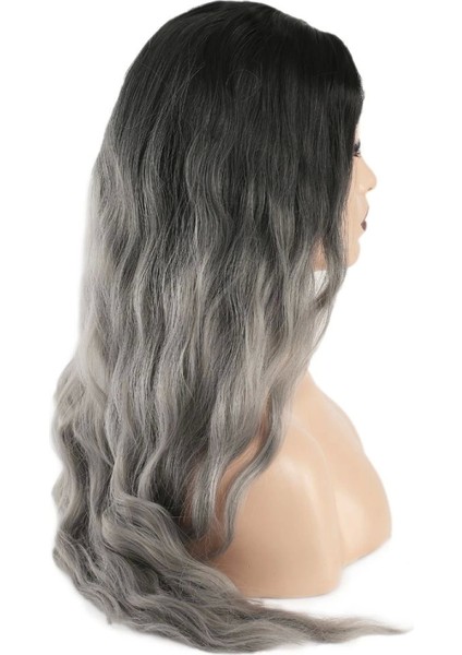 Fiber Sentetik Uzun Su Dalgası Peruk - Siyah Gri Ombreli fiyatları