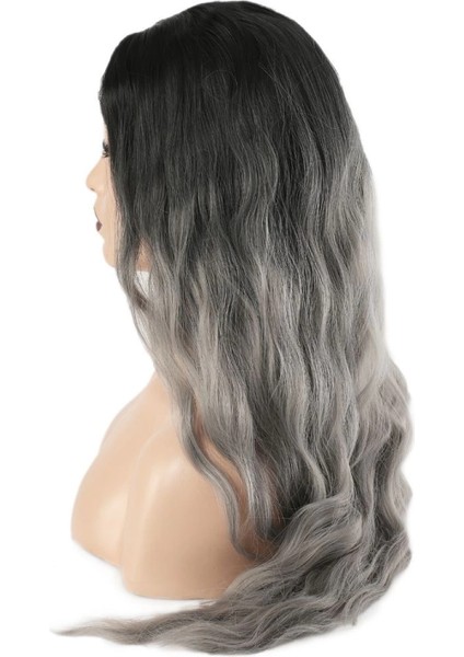 Fiber Sentetik Uzun Su Dalgası Peruk - Siyah Gri Ombreli modelleri