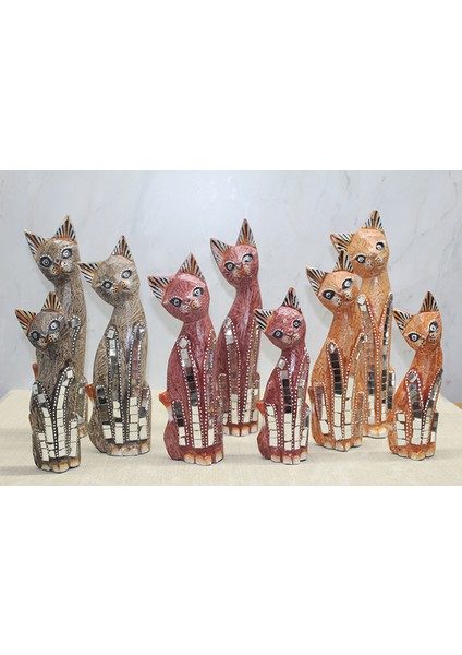 Ahşap 3'lü Kedi Seti 30 Cm Model 2