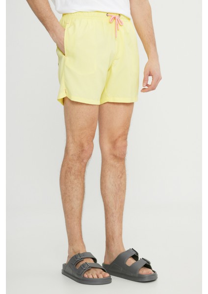 Erkek Sarı Standart Fit Normal Kesim Hızlı Kuruyan Yan Cepli Desenli Mayo