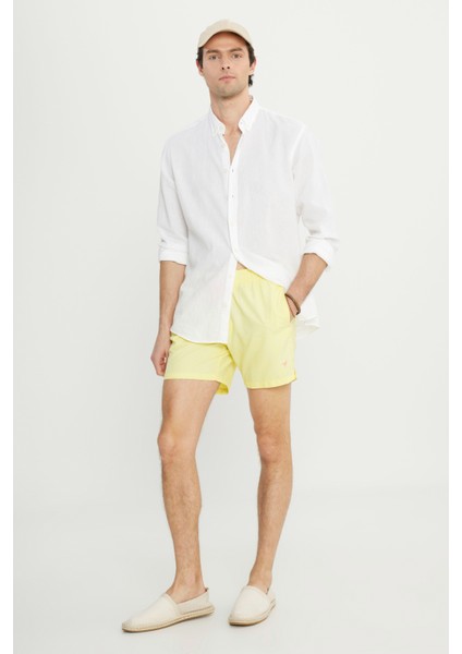 Erkek Sarı Standart Fit Normal Kesim Hızlı Kuruyan Yan Cepli Desenli Mayo fiyatları