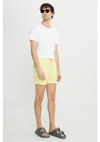 Erkek Sarı Standart Fit Normal Kesim Hızlı Kuruyan Yan Cepli Desenli Mayo fırsatları