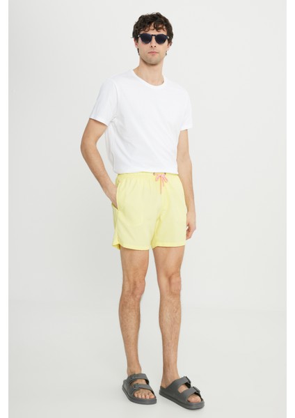 Erkek Sarı Standart Fit Normal Kesim Hızlı Kuruyan Yan Cepli Desenli Mayo