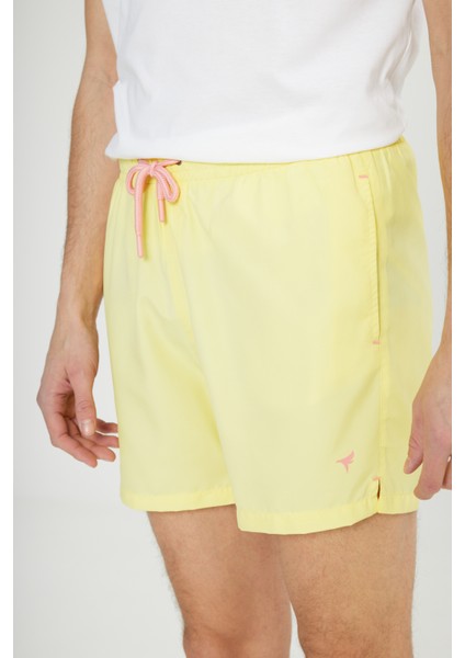 Erkek Sarı Standart Fit Normal Kesim Hızlı Kuruyan Yan Cepli Desenli Mayo