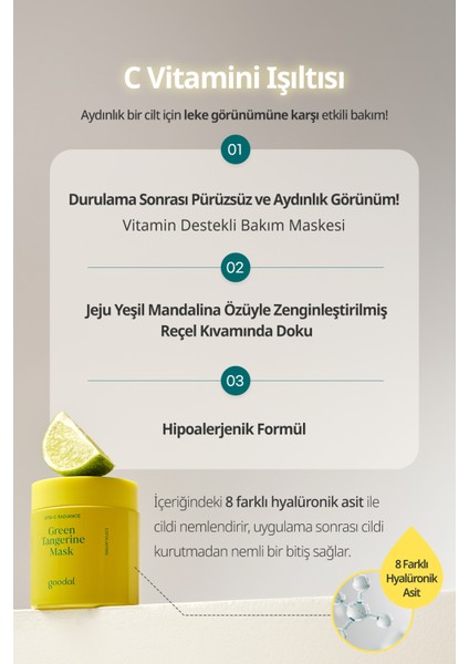 Jel Yüz Maskesi Yeşil Mandalina Özlü C Vitamini Aydınlatıcı Nemlendirici 110 gr Tüm Ciltler fiyatları