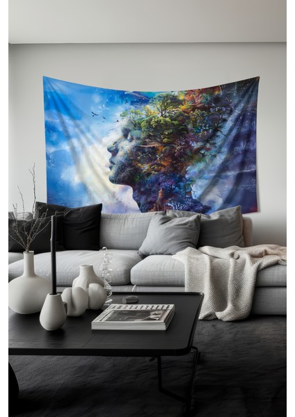 Doğanın Yüzü Desenli Duvar Halısı Duvar Örtüsü Tapestry Süet Dokulu Kumaş