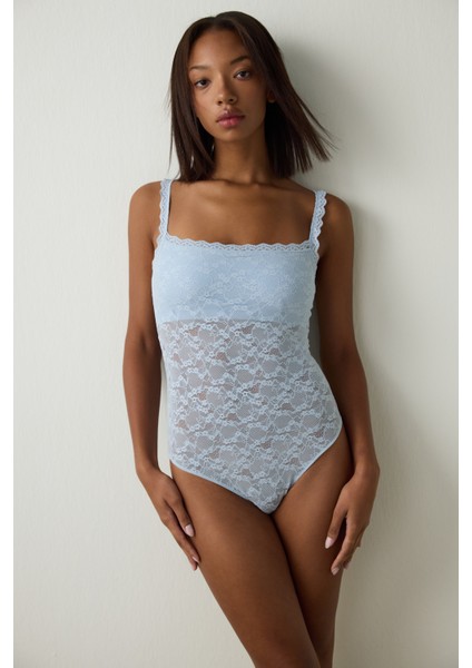 Açık Mavi Kare Yaka Balensiz Çıkarılabilir Kaplı Bodysuit fiyatları