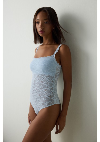 Açık Mavi Kare Yaka Balensiz Çıkarılabilir Kaplı Bodysuit fırsatları