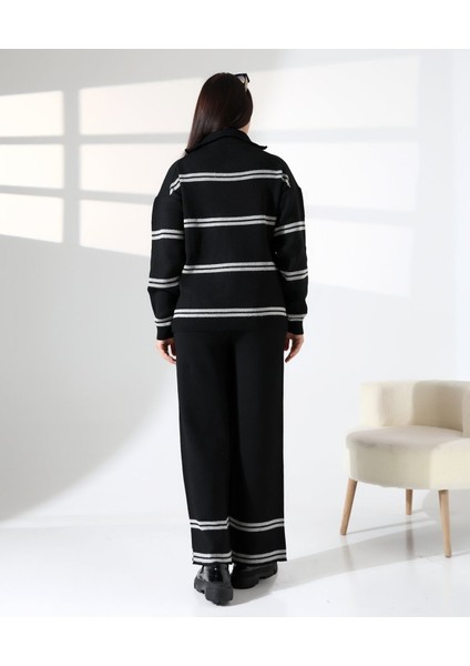 Yaka Fermuarlı Şeritli Basic Triko Takım indirimleri