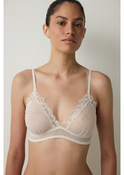 Bej Brode Detaylı File Balensiz Dolgusuz Üçgen Sütyen fiyatları