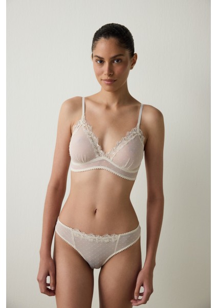 Bej Brode Detaylı File Balensiz Dolgusuz Üçgen Sütyen